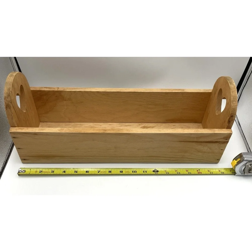 Primitive Wooden Heart Cutout Storage Tote Caddy Box Farmhouse Decor 18